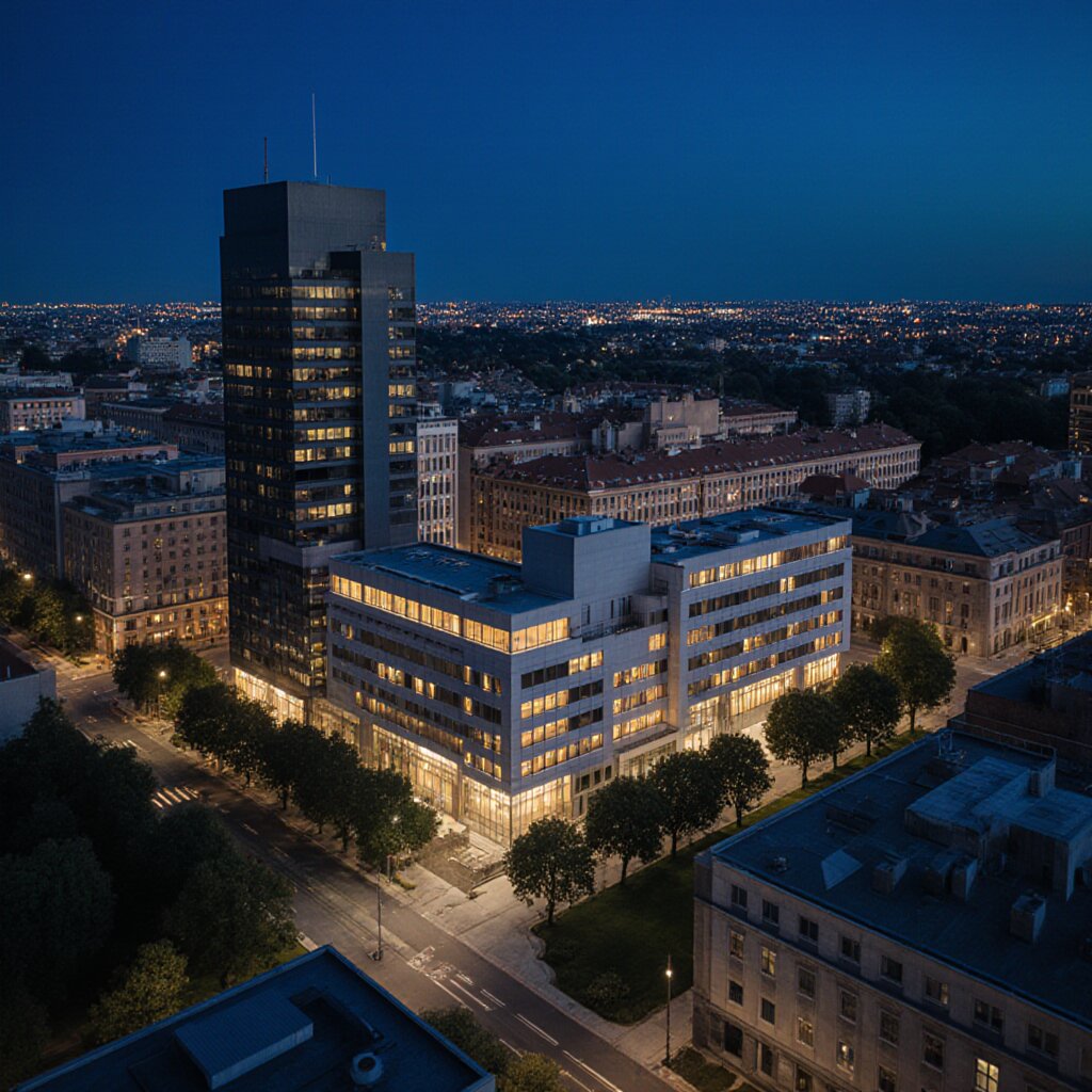 Pasillo de hospital con iluminacion de emergencia